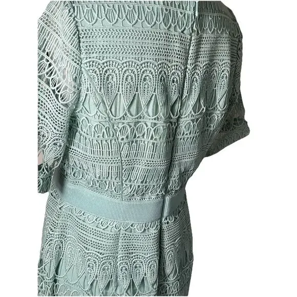 Eva Mendes NY&C Crochet Lace Midi Cocktail Dress Mint Green Petite‎ M NWT - Picture 6 of 15
